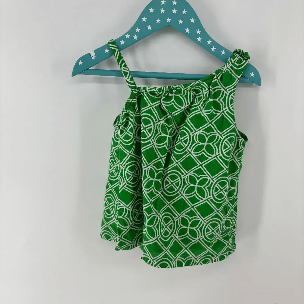 Janie and Jack Girls Green White Geometric One Shoulder Tank Shirt Size 4